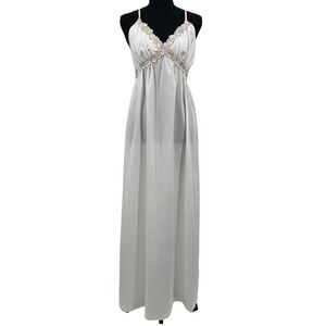 VTG Miss Dior Christian Dior Nightgown White Floral Embroidery ILGWU M1972A L